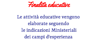 Finalità educative Le attività educative vengono elaborate seguendo le indicazioni Ministeriali dei campi d'esperienza